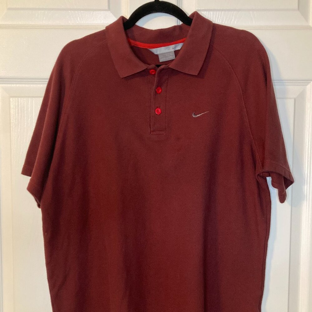 Vintage 2000's Nike Men's Polo - Maroon With Gray Embroidered Logo - Size L